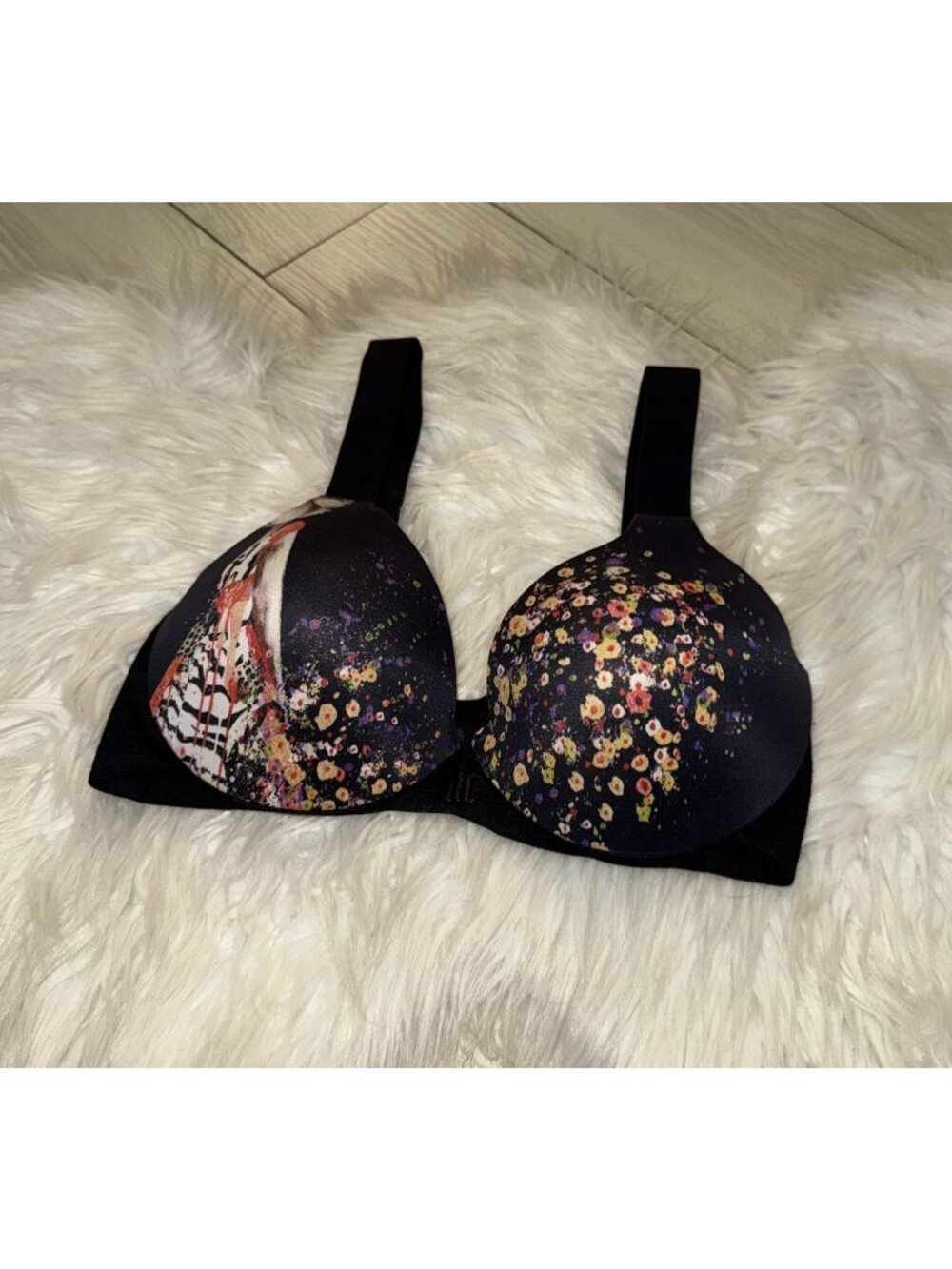 Spanx Bra-llelujah! Bra Lined UW Limited Edition Girl Floral Womens 36B Black
